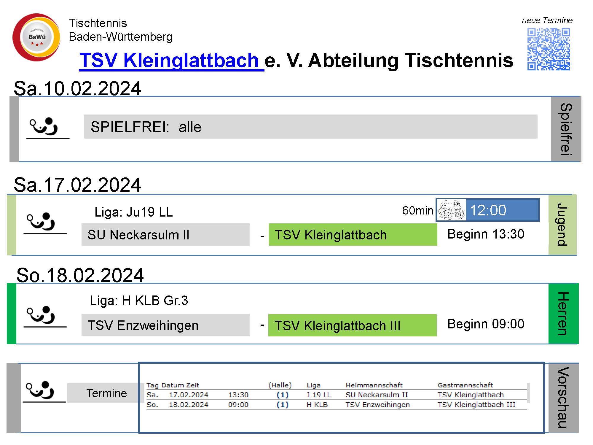 Vorschau Tischtennis-Termine KW06 2024
