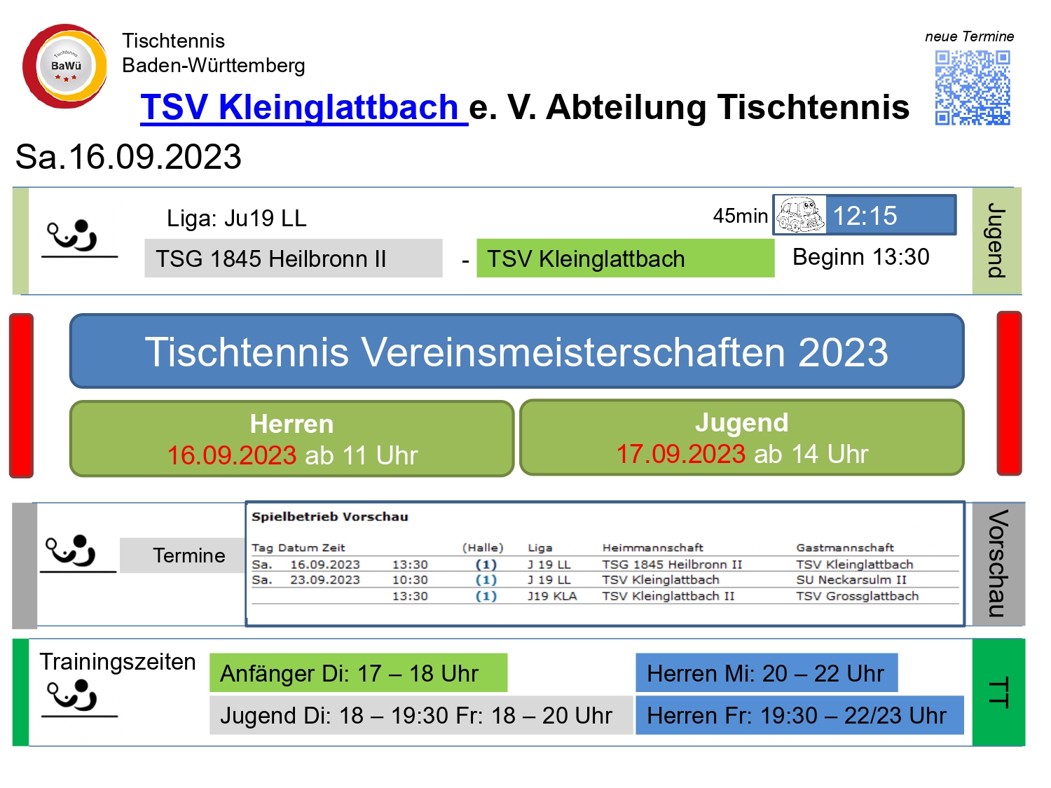 Vorschau Tischtennis-Termine KW37 2023