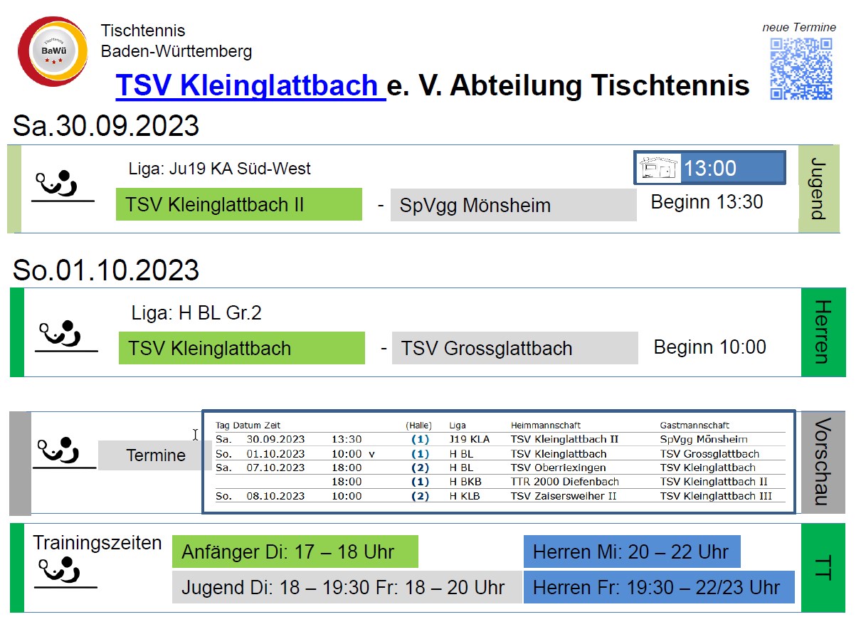 Vorschau Tischtennis-Termine KW39 2023