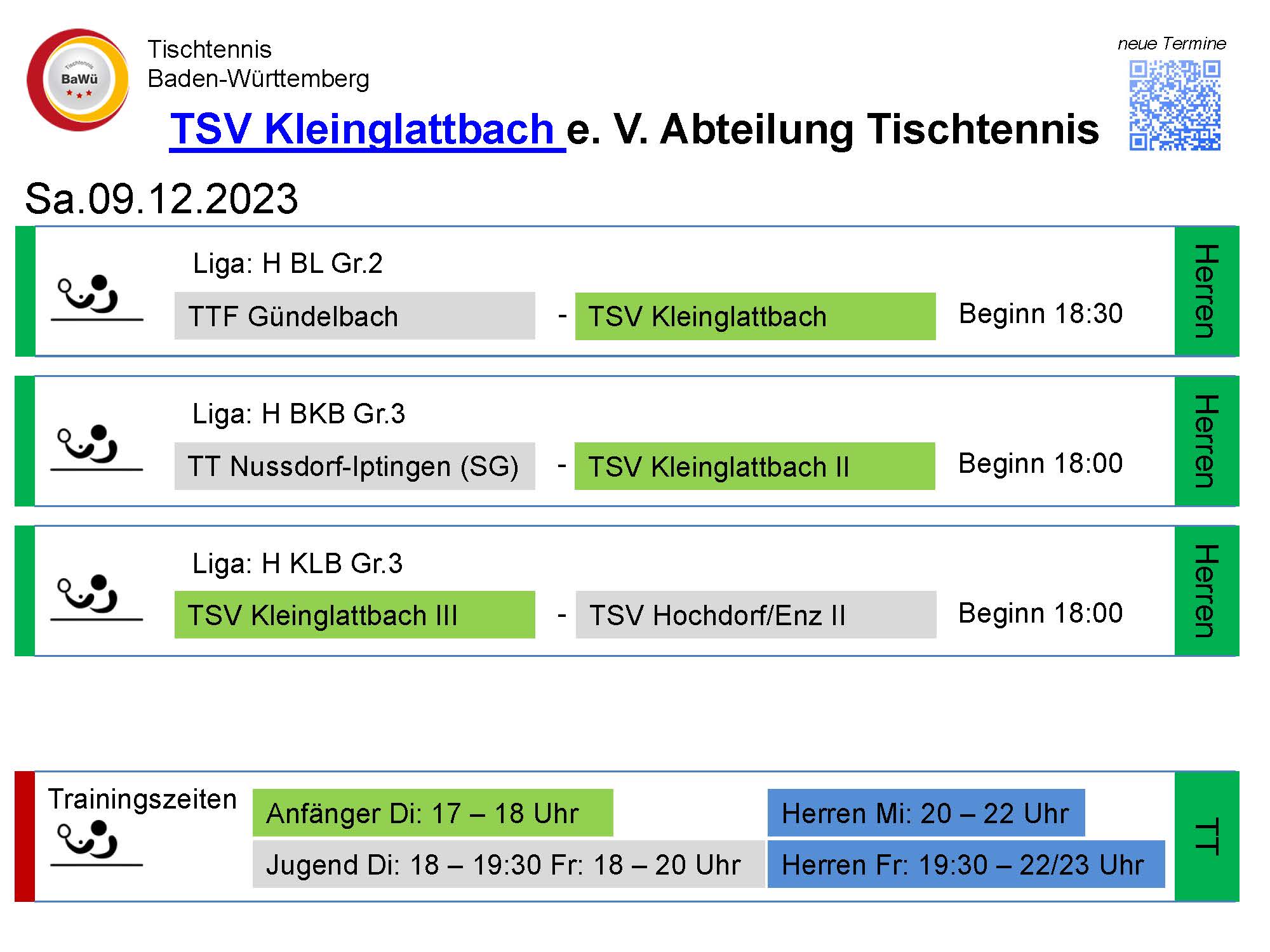 Vorschau Tischtennis-Termine KW49 2023